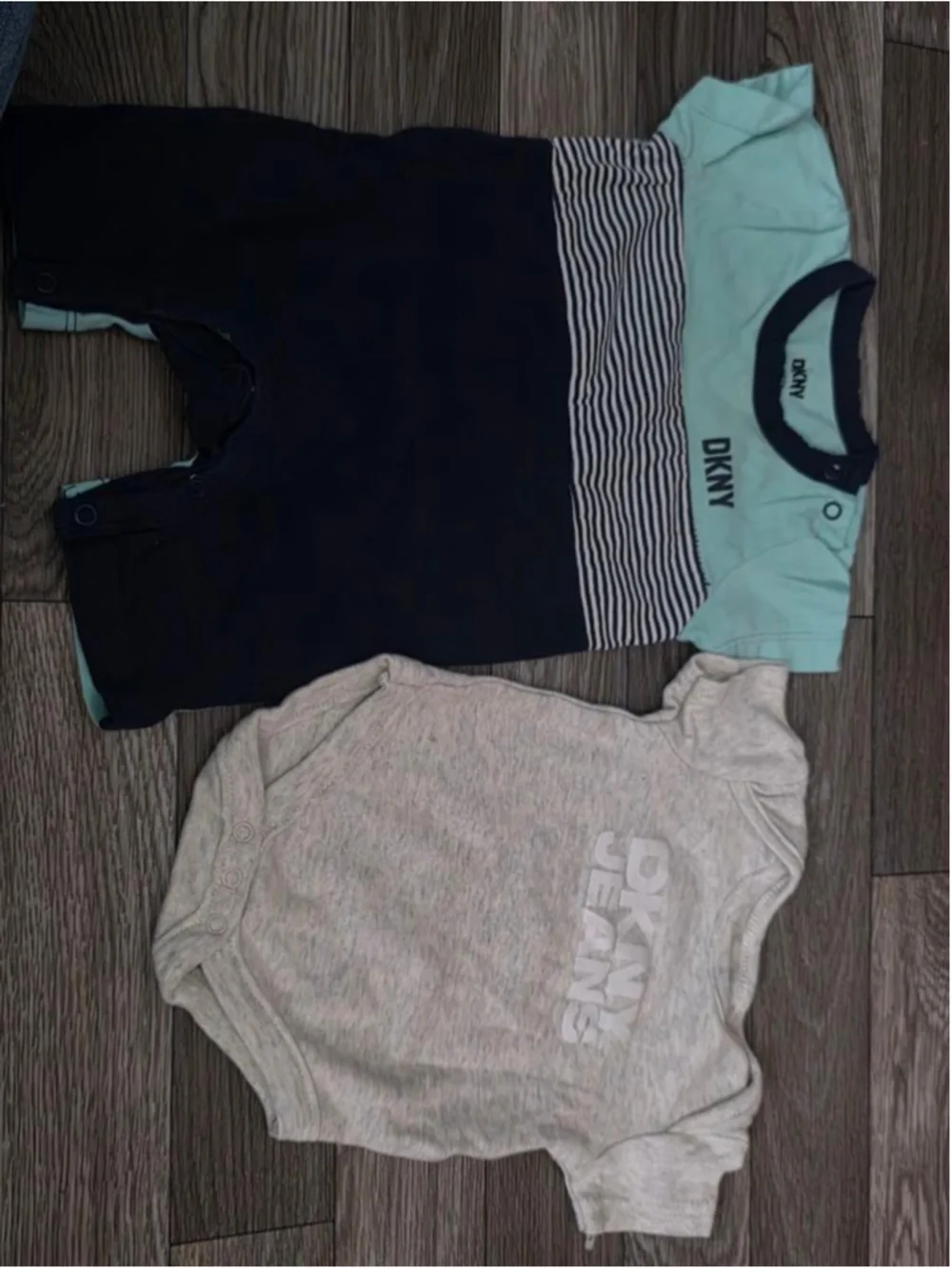 Baby DKNY Bodysuits 0-3 Months‎ Blue Gray Striped 2-Pack